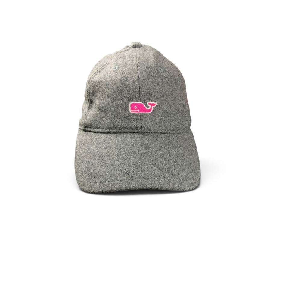 Vineyard Vines Gray Wool Blend Baseball Hat Pink Whale Leather Strap Cap